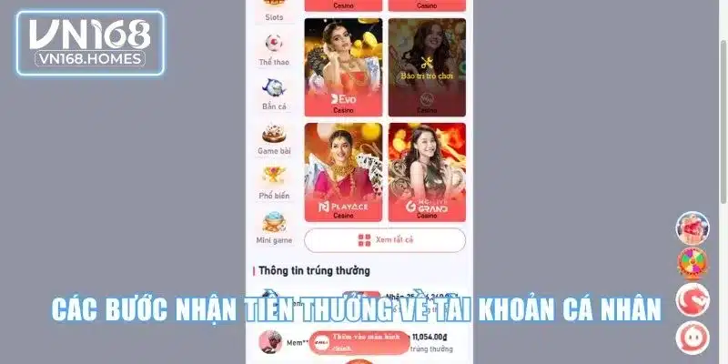 Các bước nhận tiền thưởng về tài khoản cá nhân