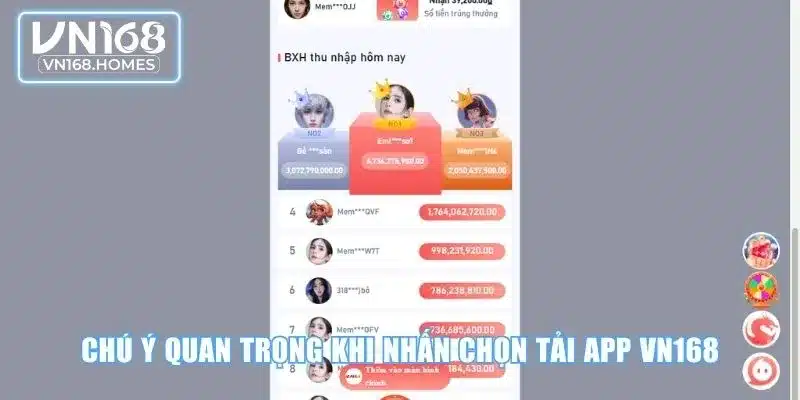 Chú ý quan trọng khi nhấn chọn tải app VN168