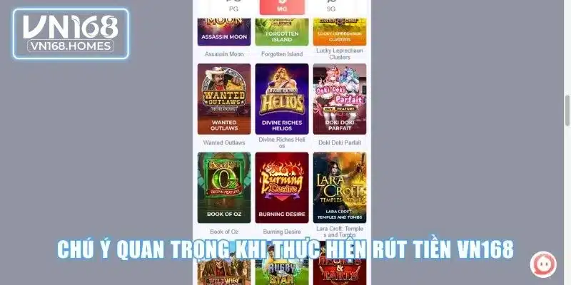 Chú ý quan trọng khi thực hiện rút tiền VN168